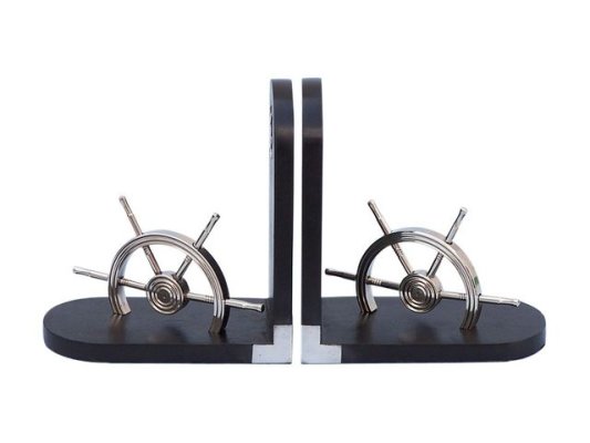 Mango Wood Chrome Brass Nautical Bookend Set - Wheel Hind Handicrafts products