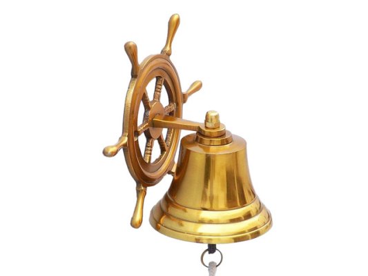 Nautical Brass Bell Wheel Wall or Door Mount Hind Handicrafts products