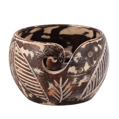 Handcrafted Antique Mango Wood Whitewashed Yarn Bowl  Hind Handicrafts products