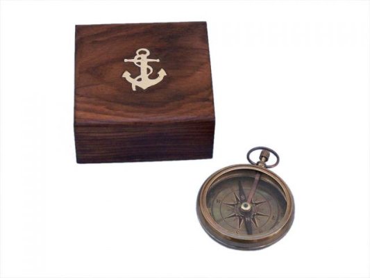 Brass Compass with Sheesham Wood Anchor Inlaid Box Hind Handicrafts products