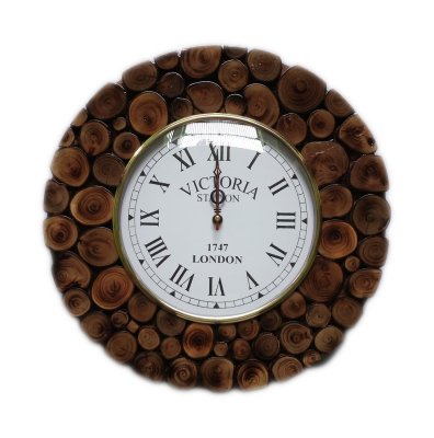 Teak Wood Sliced Roman Wall Clock - Round Hind Handicrafts products
