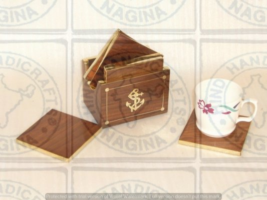 Sheesham Wood Brass Inlaid Coaster Set Hind Handicrafts products