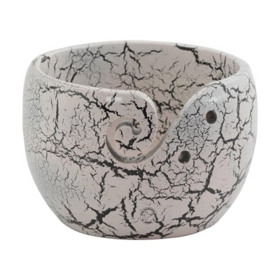 Mango Wood White Cracker Design Yarn Bowl  Hind Handicrafts products