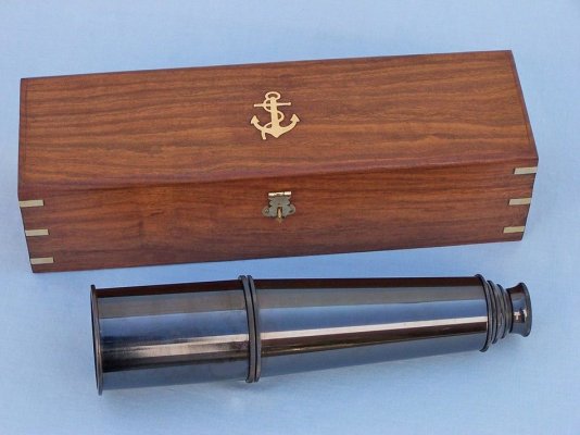 Nautical Antique Brass Telescope with Sheesham Wood Brass Inlaid Box Hind Handicrafts products