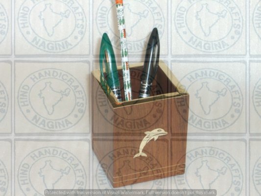 Sheesham Wood Barrel Shaped Pen Holder Hind Handicrafts products