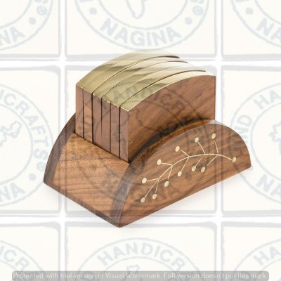 Sheesham Wood Brass Inlaid Coaster Set Hind Handicrafts products