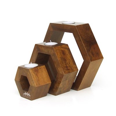 Sheesham Wood Hexagon Shaped Tealight Holder Hind Handicrafts products