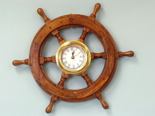 Sheesham Wood Nautical Ship Wheel Brass Wall Clock Hind Handicrafts products