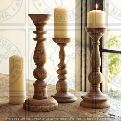 Mango Wood Antique Candle Holder Hind Handicrafts products