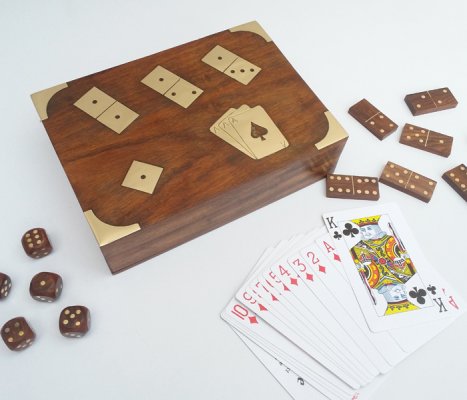 Sheesham Wood Brass Domino Dice Card Game Hind Handicrafts products