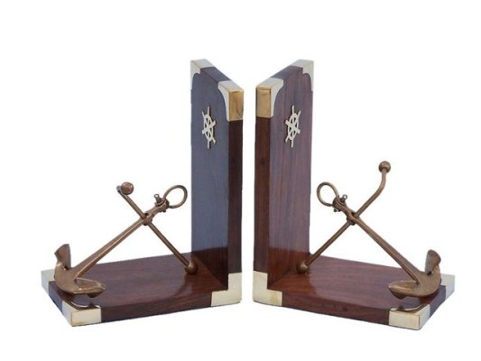 Sheesham Wood Brass Nautical Bookend Set - Anchor Hind Handicrafts products