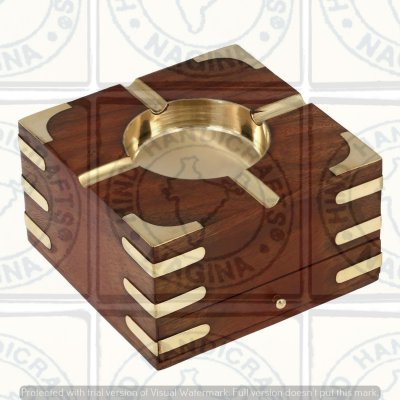 Brass Inlaid Sheesham Wood Ashtray with drawer Hind Handicrafts products