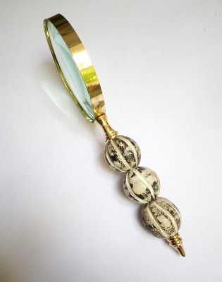 Handheld Brass Framed Bead Crafted Wood Magnifier Handle Hind Handicrafts products