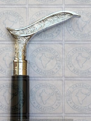 Wooden Walking Stick with Nickel Chrome Brass Handle Hind Handicrafts products