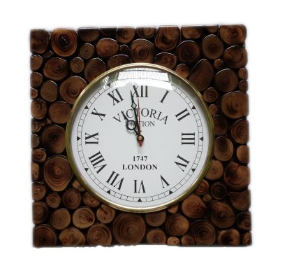 Teak Wood Sliced Roman Wall Clock - Square Hind Handicrafts products