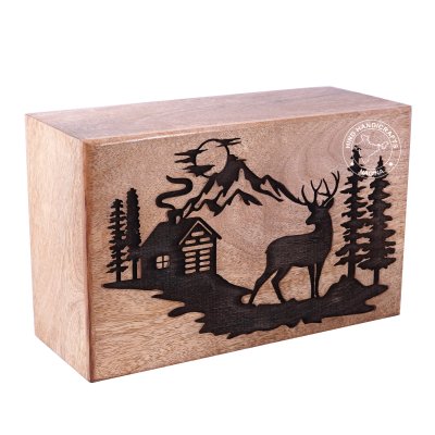 Sheesham Wood Border Engraved Cremation Urn Box Hind Handicrafts products