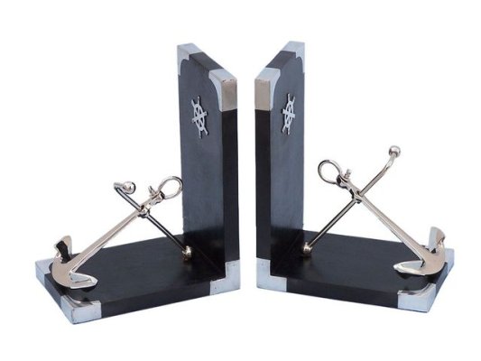 Mango Wood Chrome Brass Nautical Bookend Set - Anchor Hind Handicrafts products
