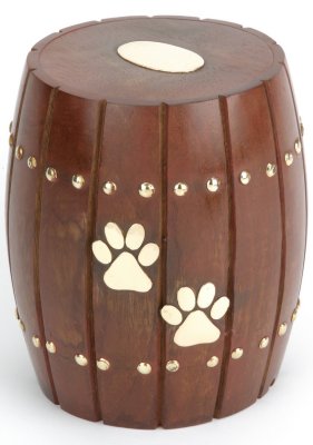 Sheesham Wood Brass Barrel Shaped Pet Urn Box Hind Handicrafts products