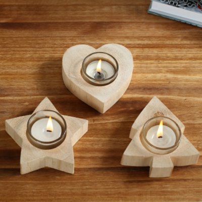 Beech Wood Star Heart Tree Shaped Tealight Holder Hind Handicrafts products