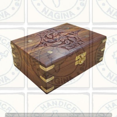 Sheesham Wood Engraved Brass Inlaid Jewelry Box Hind Handicrafts products